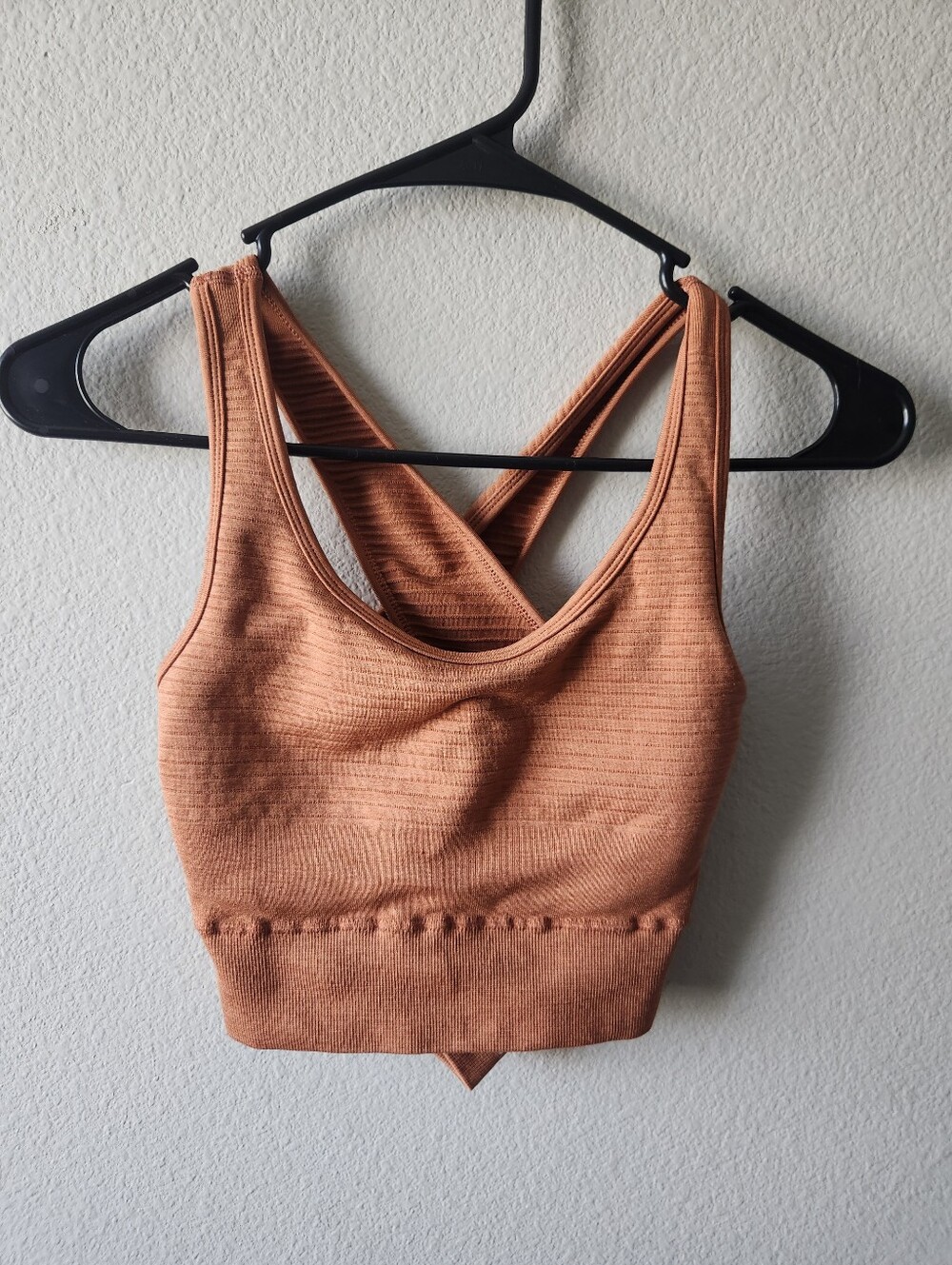 Alphalete Terracotta/copper Seamless Ribbed Cross Back Crop Top Sports Bra Large